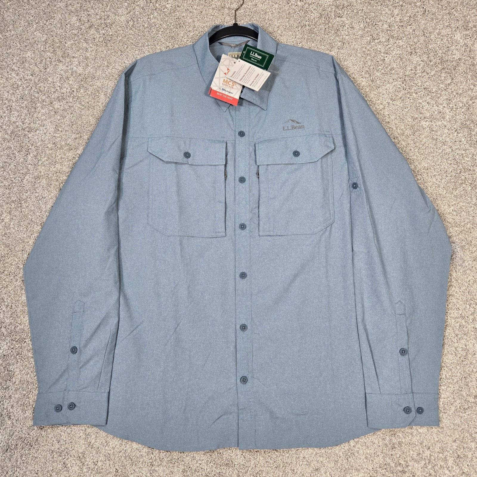 LL Bean No Fly zone Insect Shield Repel shirt Button blue XL Mens L.L. Bean NEW LL Bean No Fly zone Insect Shield Repel shirt Button blue XL Mens L.L. Bean NEW