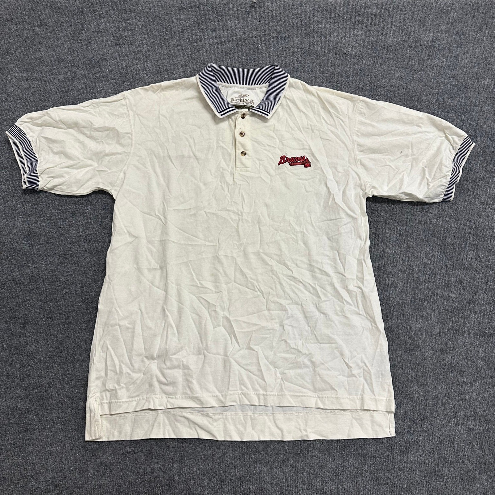 Active Polo Mens Size XL White Combed Cotton Atlanta Braves MLB Sporty Casual Active Polo Mens Size XL White Combed Cotton Atlanta Braves MLB Sporty Casual