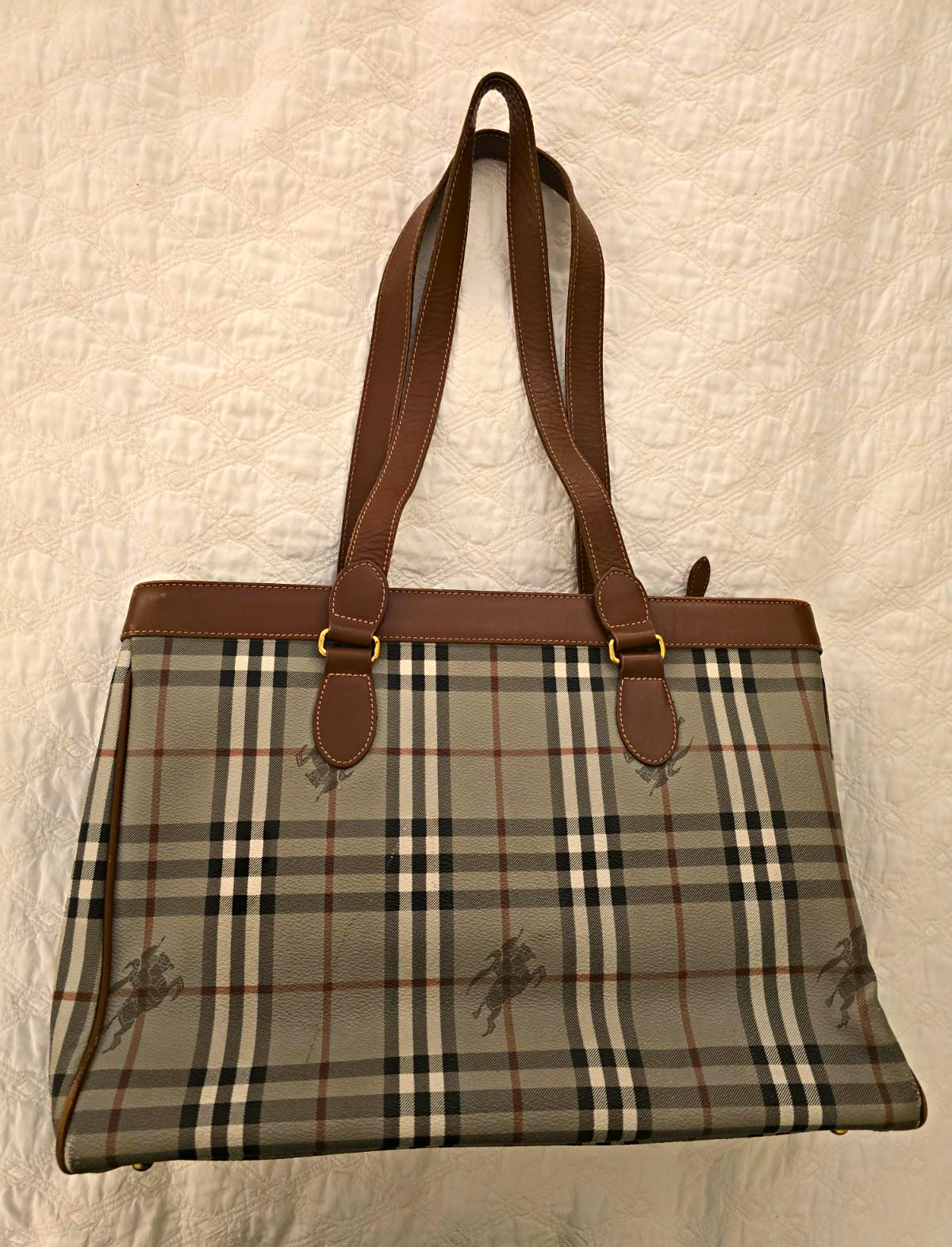 Vintage Burberry Haymarket Equestrian Knight Zip Top Shoulder Strap Vintage Burberry Haymarket Equestrian Knight Zip Top Shoulder Strap