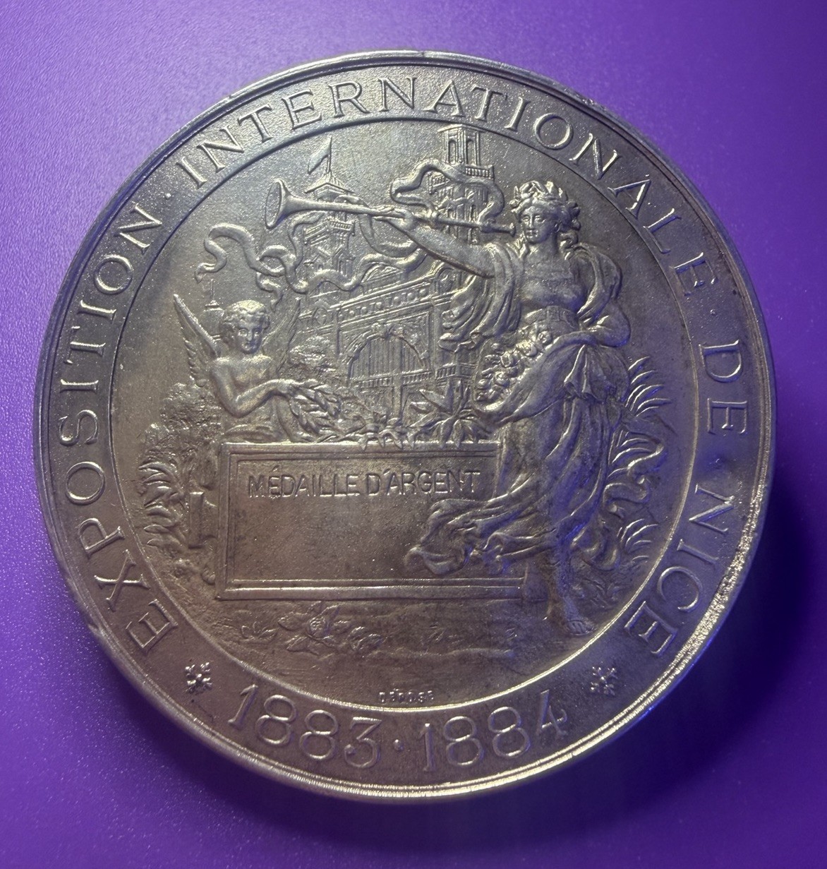 1883-1884 France Nice International Exposition Medal 65mm Antique Design