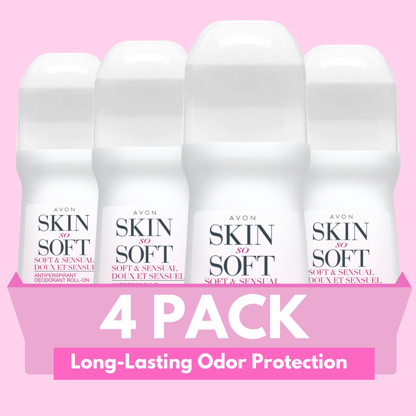 Avon Skin So Soft Roll-On Antiperspirant Deodorant, 2.6 fl oz (4-Pack)