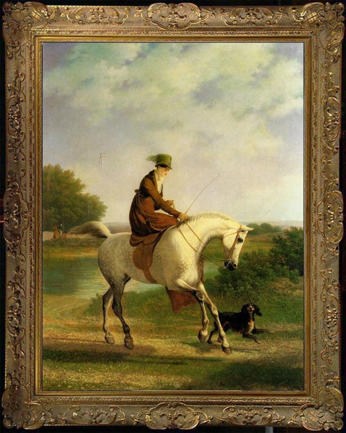 Hand Painted Classical Oil Painting Lady Riding Horse Art Canvas Vintage Style