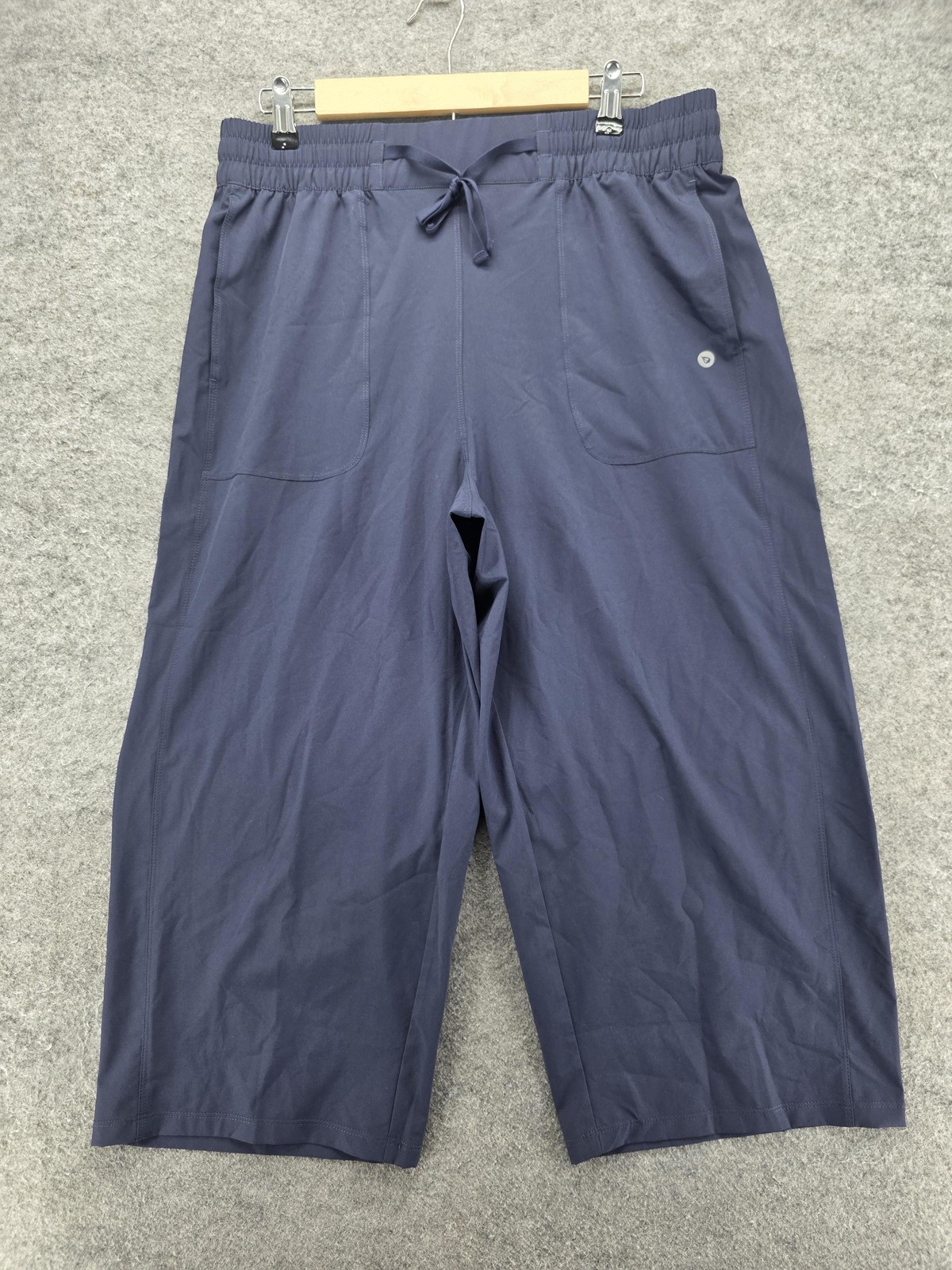 Baleaf Pants Womens L Blue Capri Elastic Waist Pockets UPF 50+ 20.5 Inseam