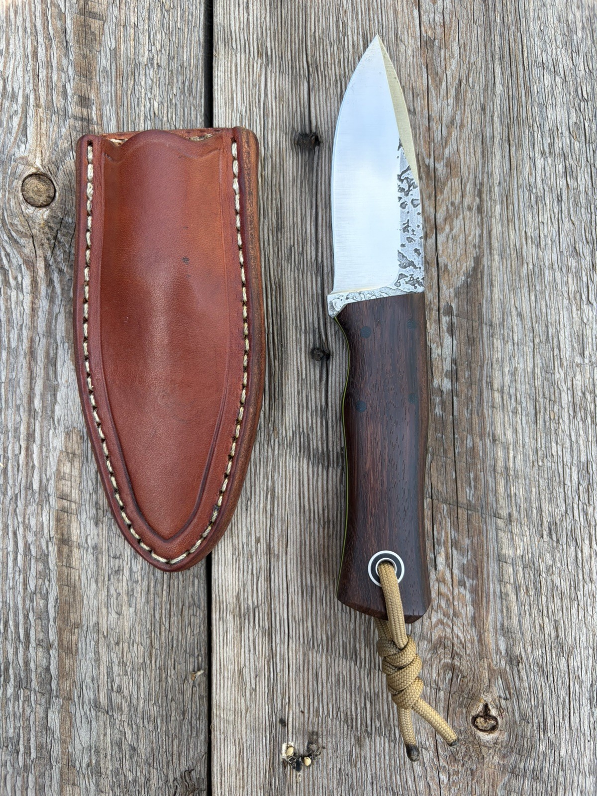Fiddleback Forge Monarch Knife by Andy Roy with sheath