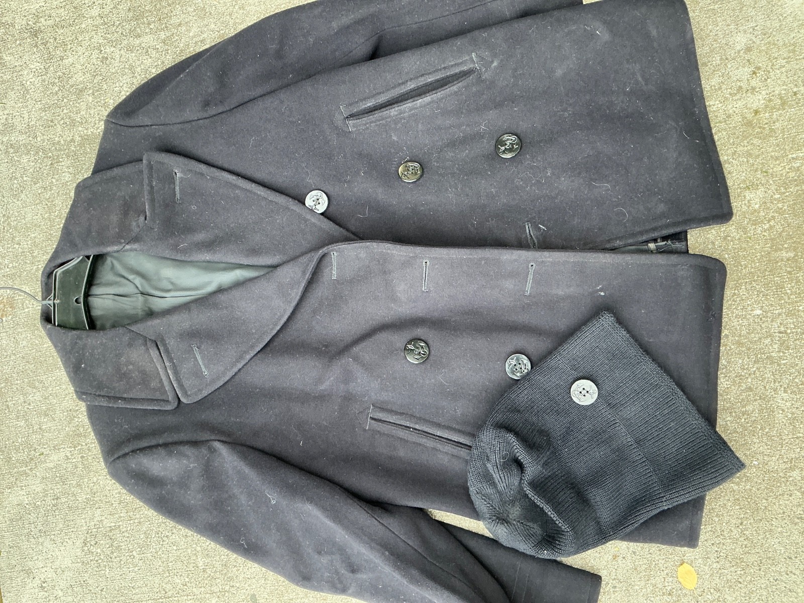 Vintage 50s NavyPea coat and wool watch hat