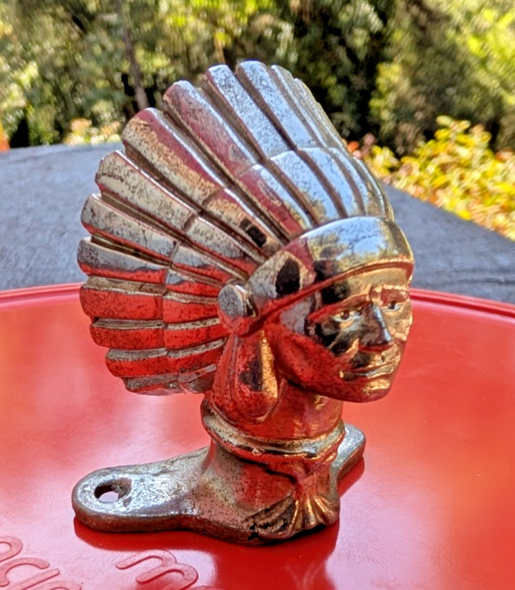 Vintage Cast Metal Indian Chief Head Car Mascot Hood Ornament Body Accent