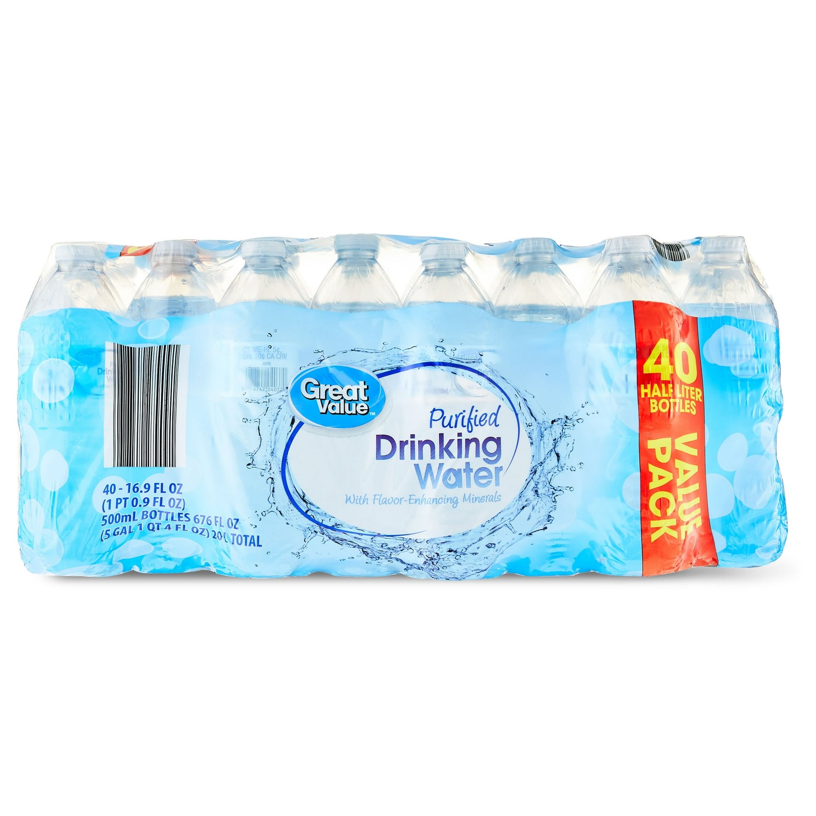Great Value Purified Drinking Water, 16.9 fl oz Bottles, 40 Count Pack - NEW