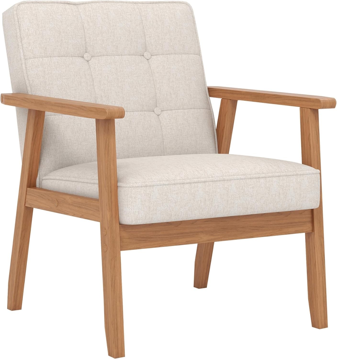 Mid-Century Modern Linen Fabric Accent Chair for Living Room,Beige