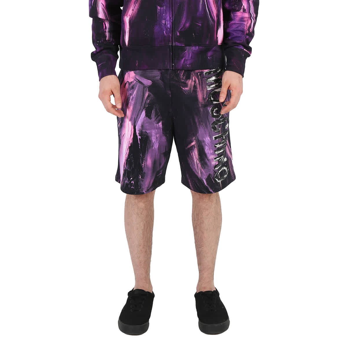 Moschino Men\'s Painted Effect Print Fleece Shorts, Brand Size 44 (Waist Size