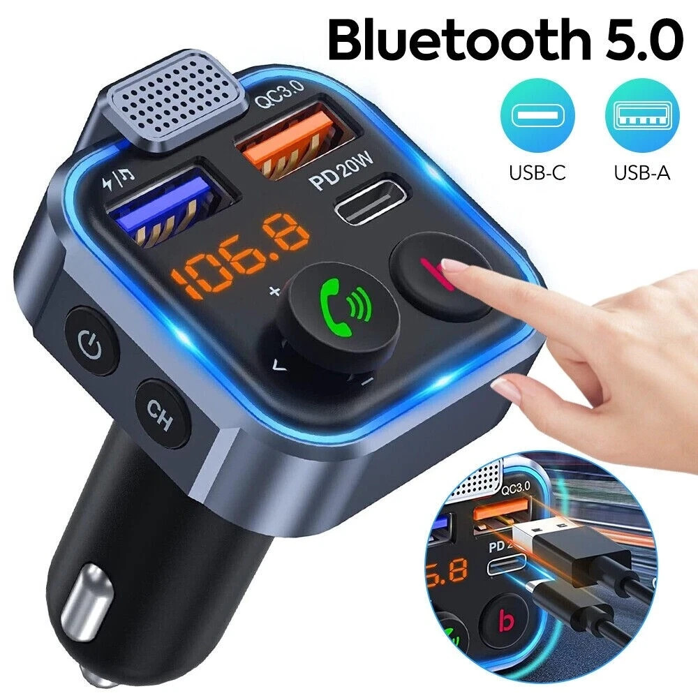 LENCENT FM Transmitter Wireless Bluetooth 5.0 Handsfree Car Kit Audio MP3 Player