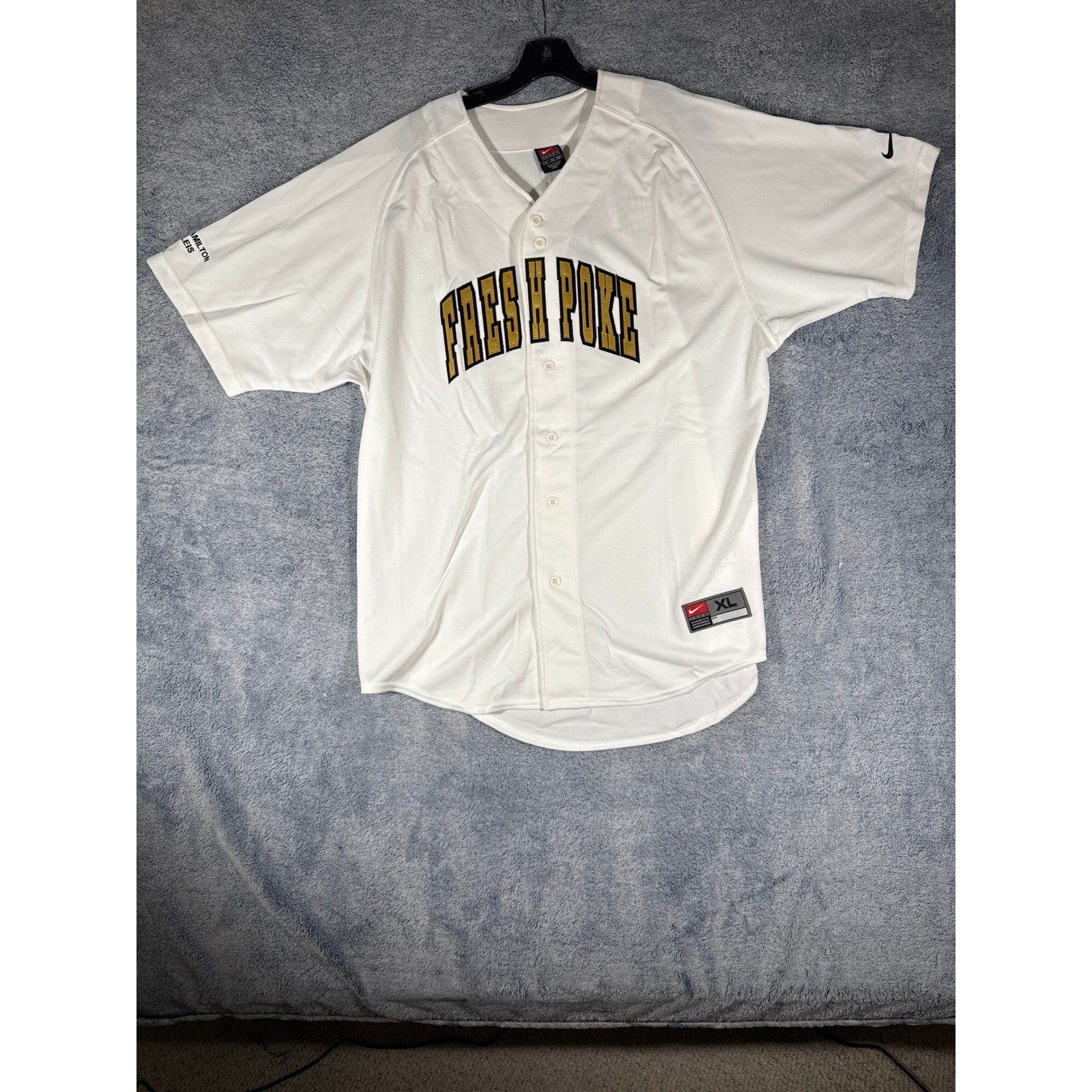 Nike Team Fresh Poke Hawaii Baseball Jersey White Gold XL Laird Hamilton 24 NEW Nike Team Fresh Poke Hawaii Baseball Jersey White Gold XL Laird Hamilton 24 NEW