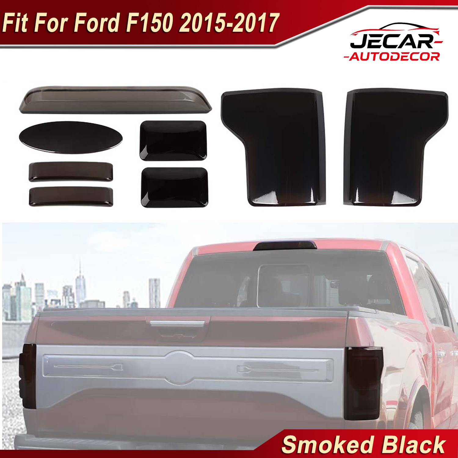 8pc Full Exterior Taillight 3rd Brake Light Trim Cover Kit For Ford F150 2015-17