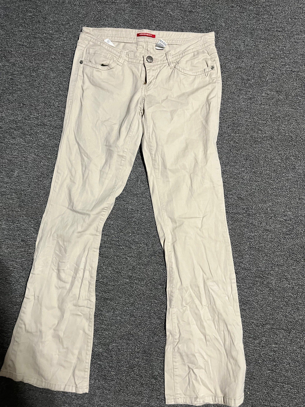 VINTAGE Unionbay Pants Womens 7 Beige Boot Cut Chino Flat Front Cotton Zip Fly