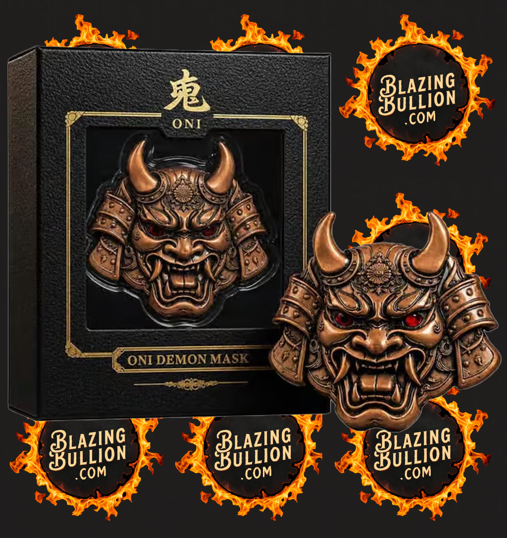 Oni Demon Mask 5oz ADVP .999 Copper BU Edition W/ Ruby Eyes in Capsule w/Box