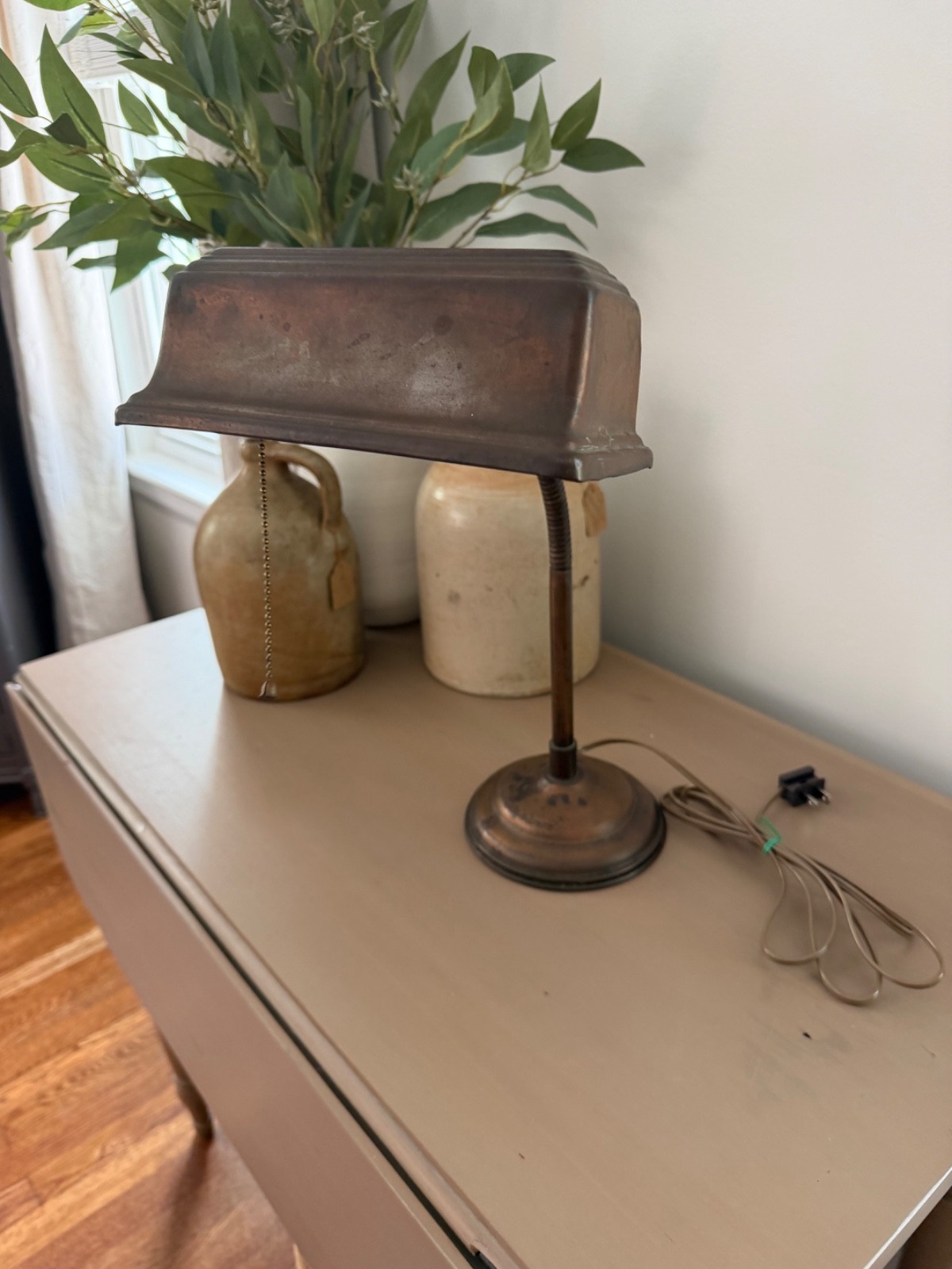 Vintage antique art deco bankers lamp with a brown copper aged patina rewired Vintage antique art deco bankers lamp with a brown copper aged patina rewired