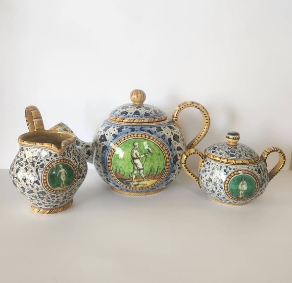 MENGARONI, M.A.P. Vintage Italian Ceramic Teapot, Sugar and Creamer - 5 Pieces