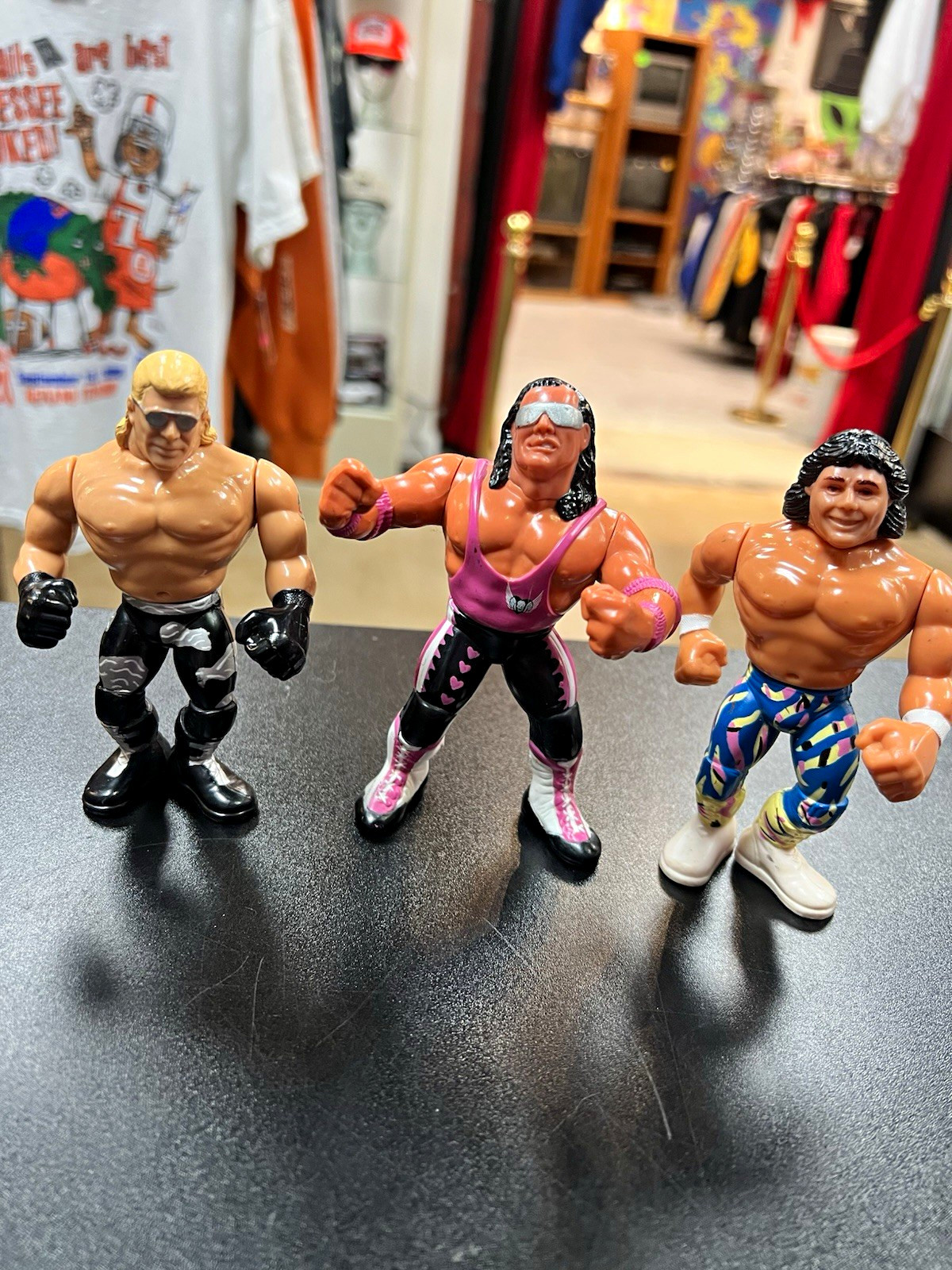 Bret Hart, Shawn Michaels, Marty Jannetty WWE Hasbro wrestlers silver glasses