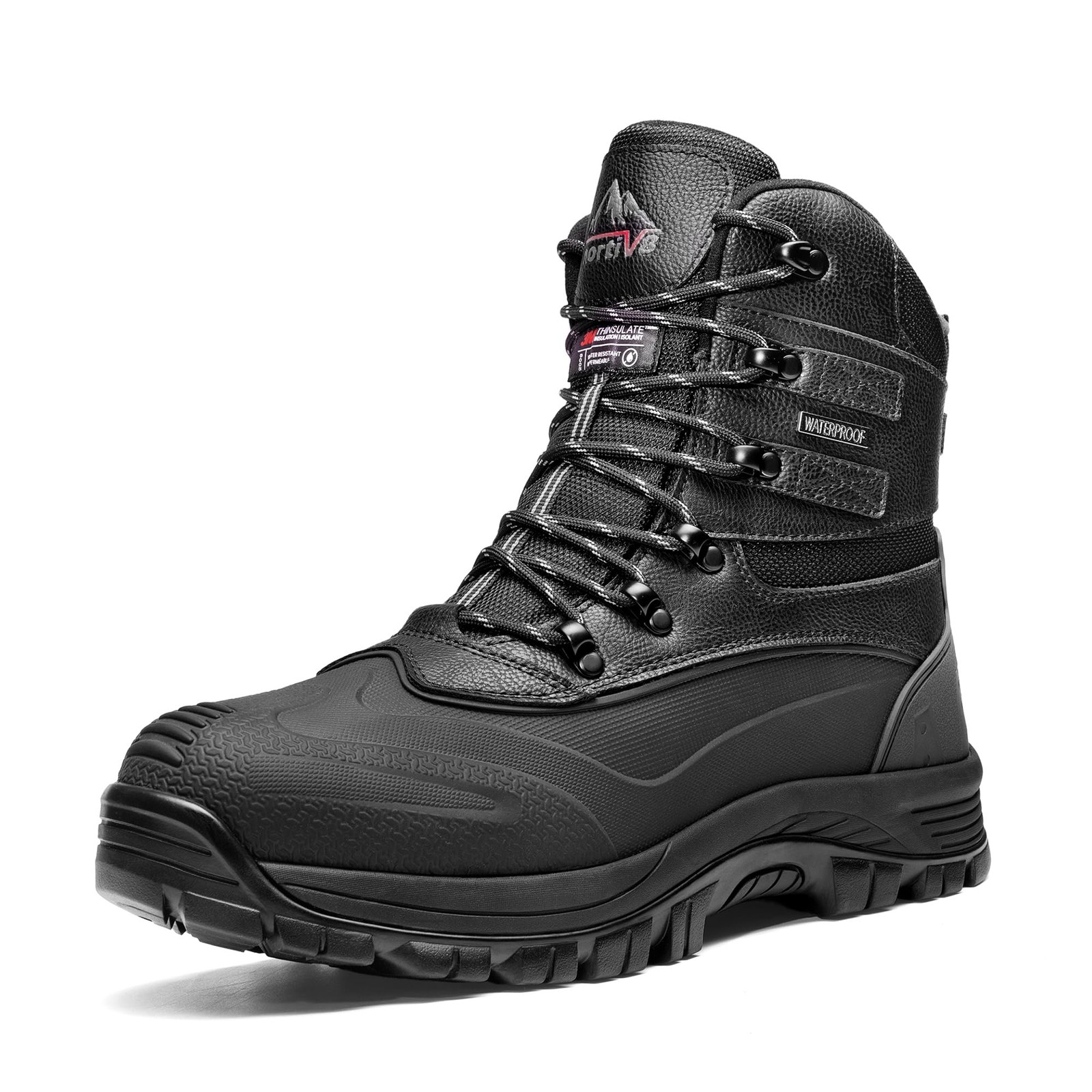 NORTIV 8 Men's Insulated Waterproof Winter Snow Boots Black 10.5