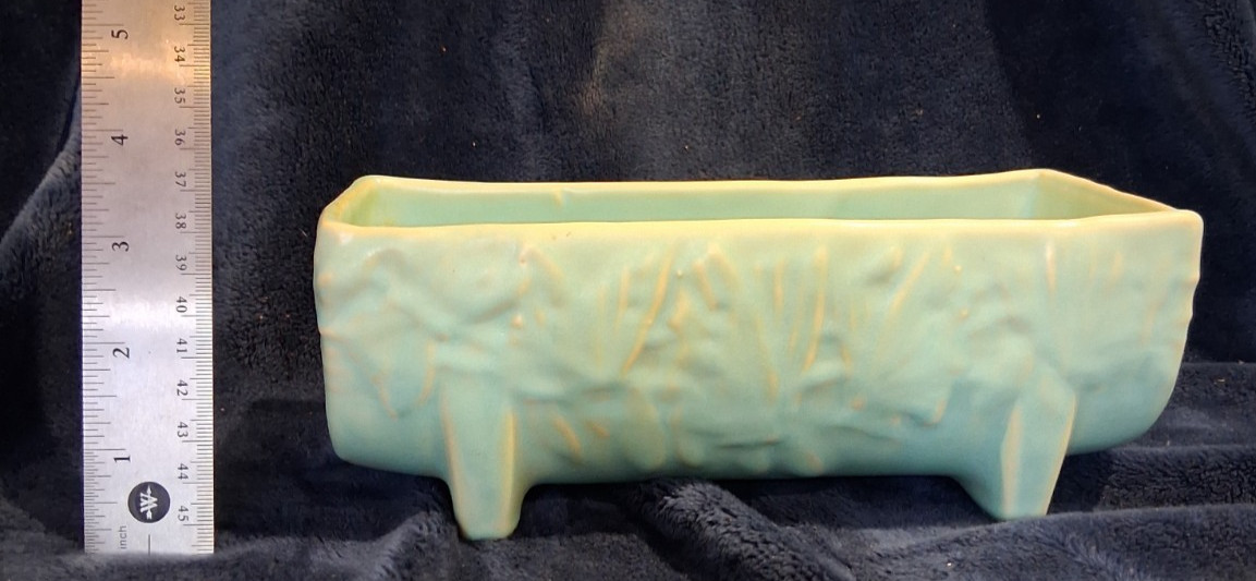 Vtg 1940s Nelson McCoy Pottery Butterfly Line Aqua Footed Rectangular Planter