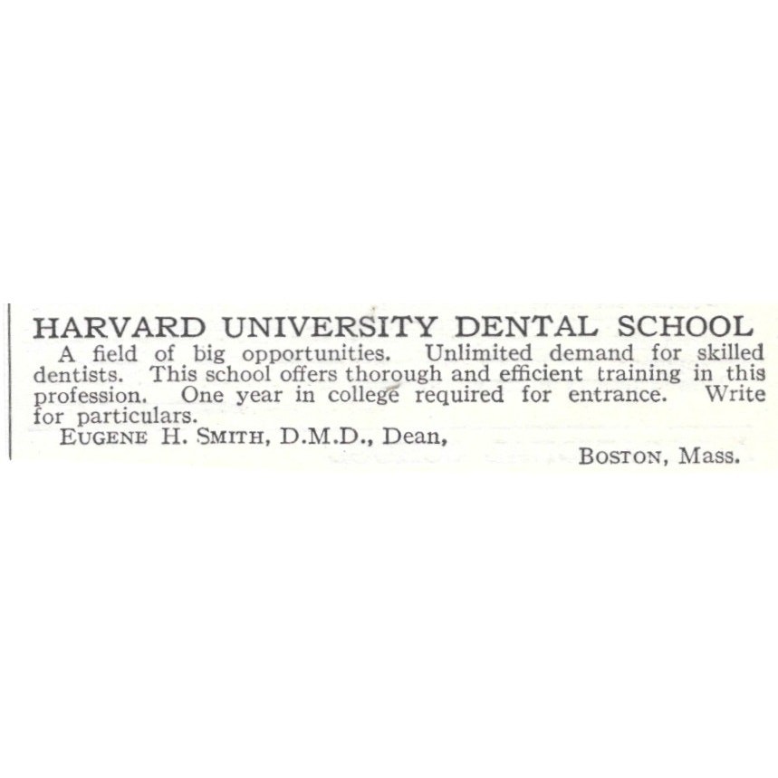 Harvard University Dental School Eugene H. Smith c1918 Advertisement AE5-SV1