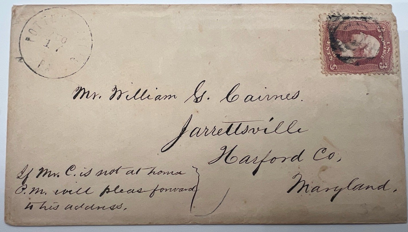 1860s Civil War Era Cover 3¢ Washington Scott 65 Maryland Postal History #1492