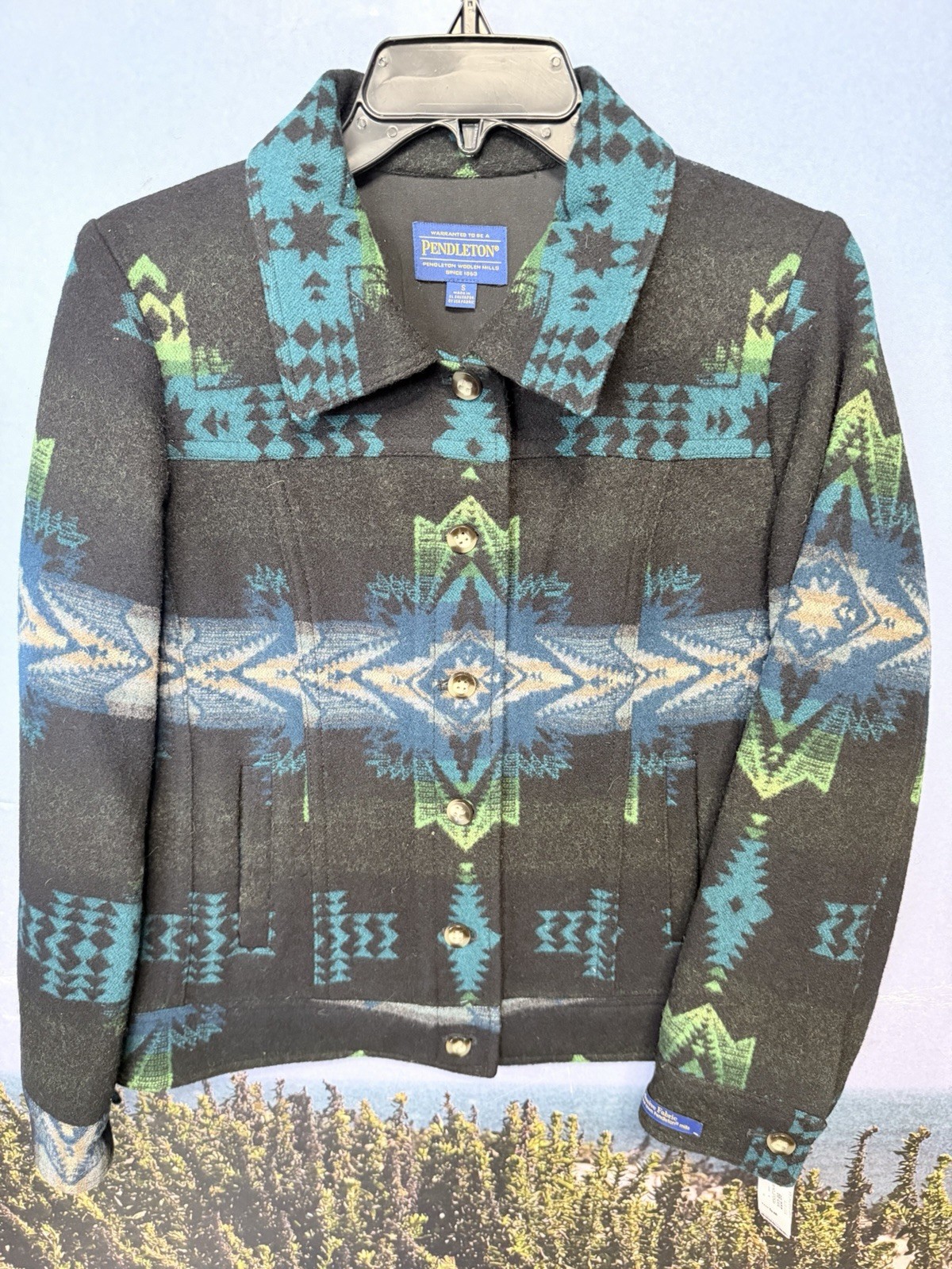 NWT Pendleton Virgin Wool Jacket Blue Rodeo Star Southwest Aztec Harding Coat S