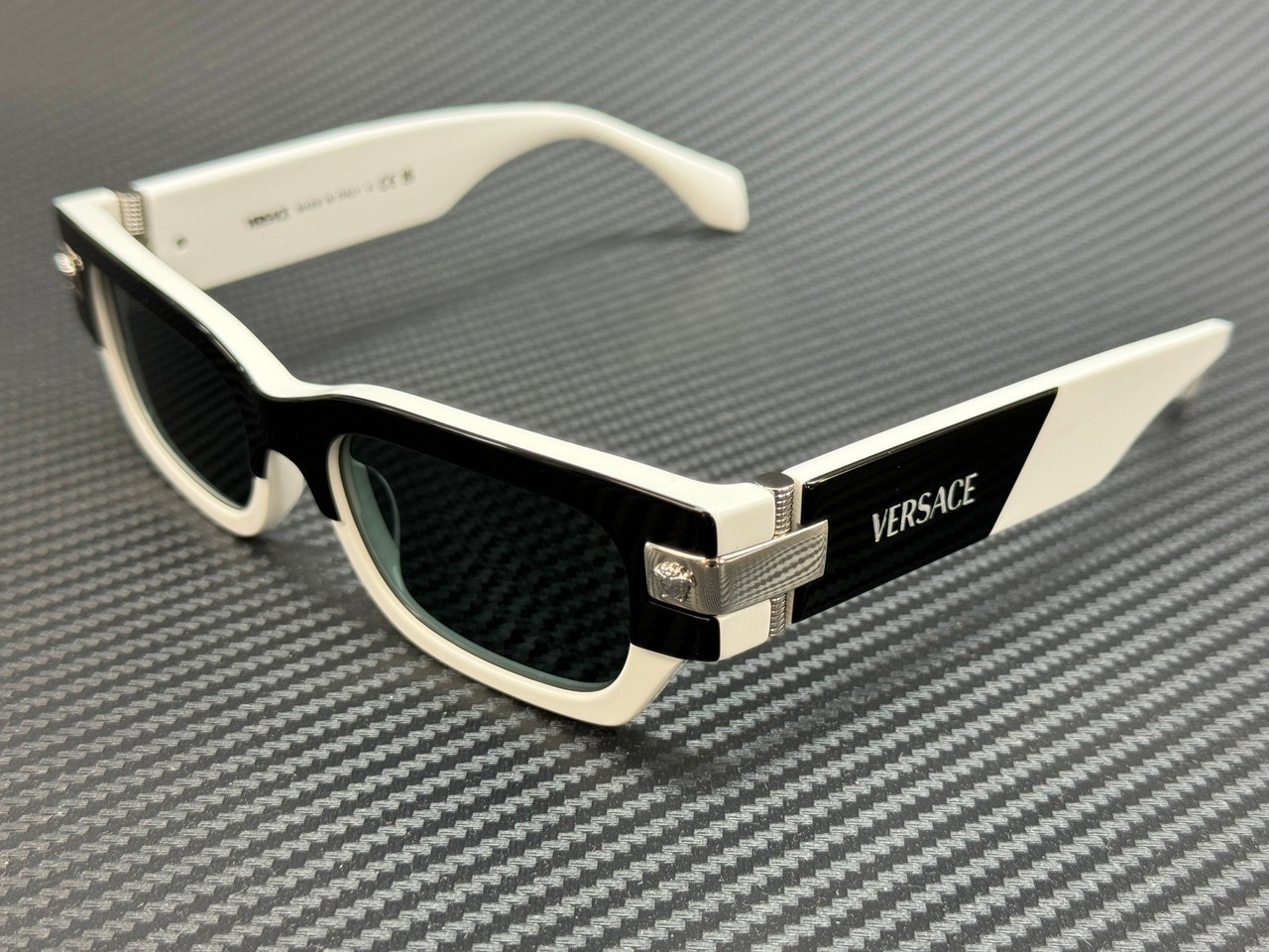 VERSACE VE4465 545987 Black White Grey Men\'s 53 mm Sunglasses