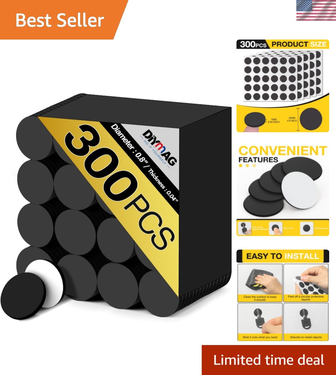 Magnets with Adhesive Backing, 300Pcs 0.8 x 0.04inch Round Small Magnetic Dot...