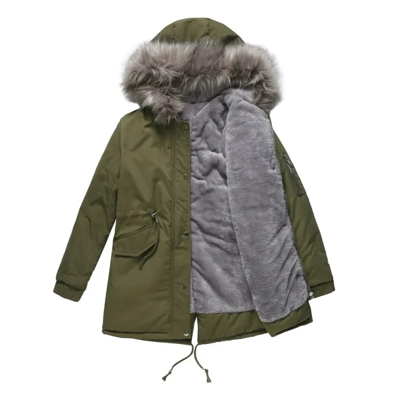 Women's Winter Coat Parka Faux Fur Hood Padded Warm Mid-Length Jacket