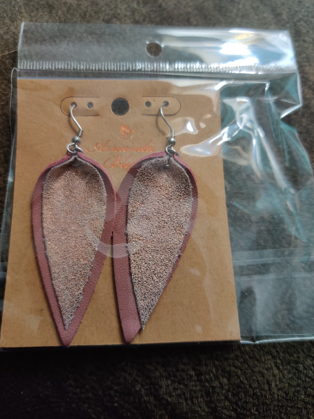 NEW Amanda Blu Genuine Leather Layered  Pucker Earrings Rose gold 71151
