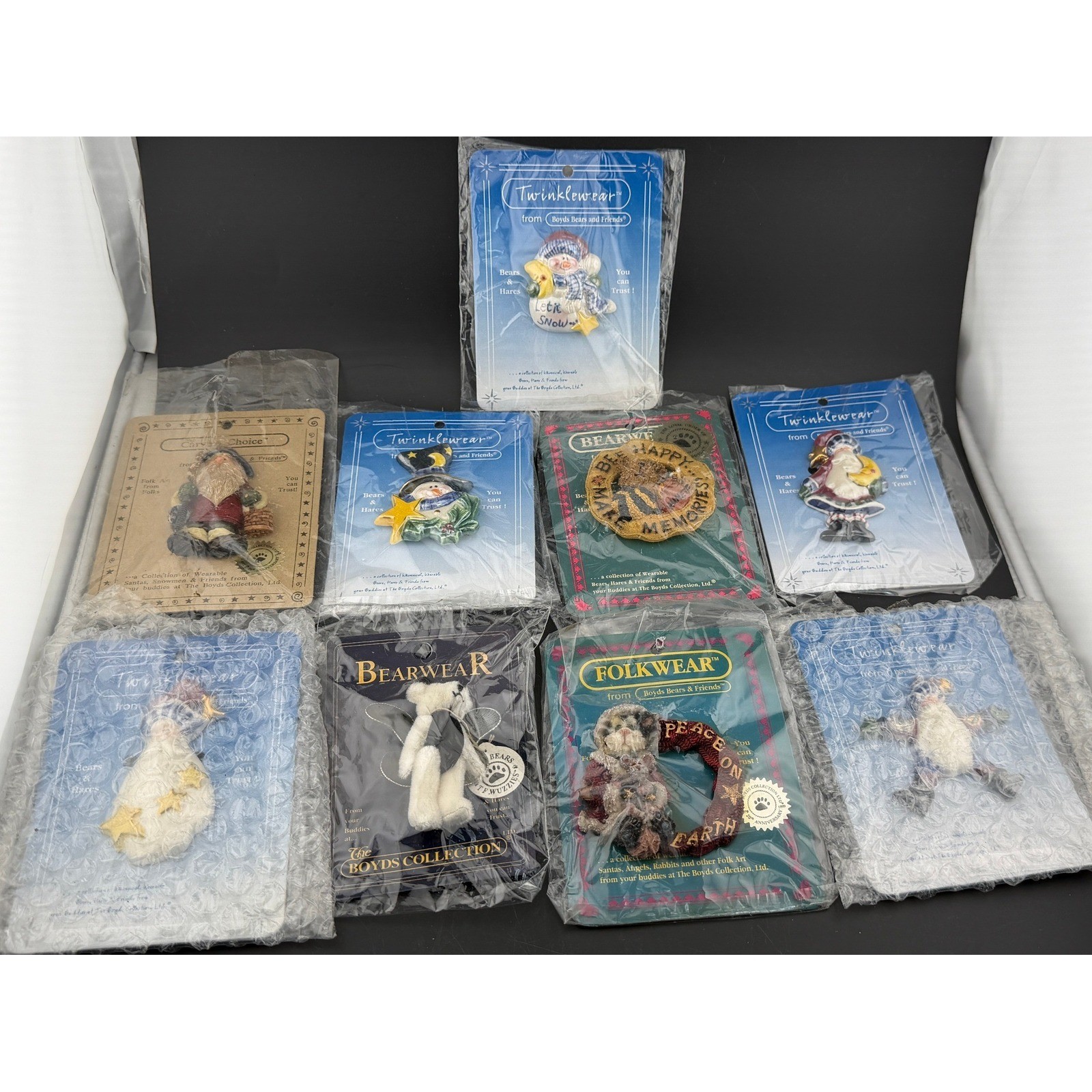 Boyds Bears & Friends Pin Lot-Twinklewear Bearwear Folkwear Holiday Snowman, 9pc