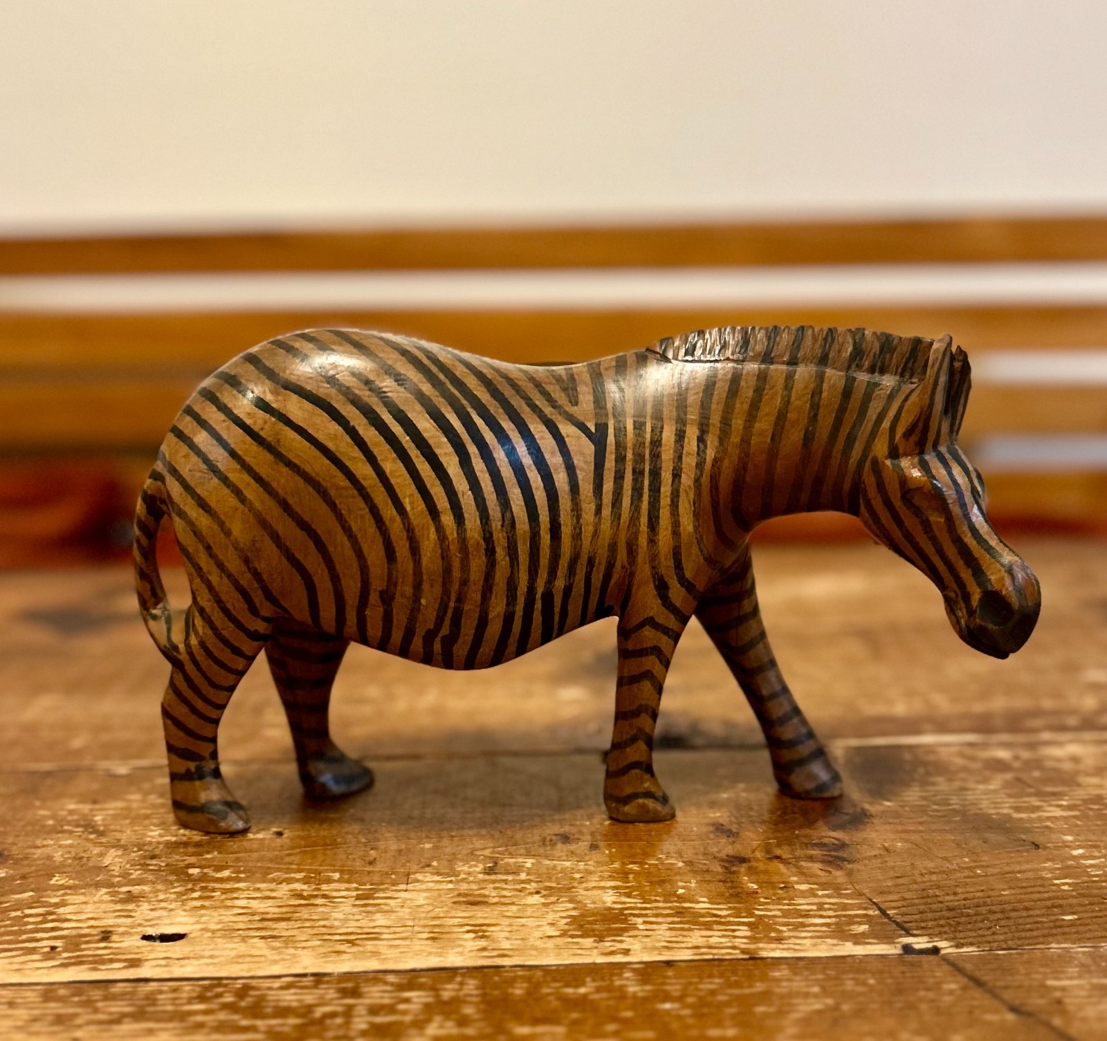 Vintage Hand-Carved Wooden Zebra – African Folk Art – 11