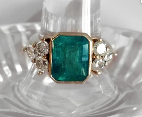3Ct Art Style Lab Created Green Emerald Engagement Wedding 14K Gold Plated Ring