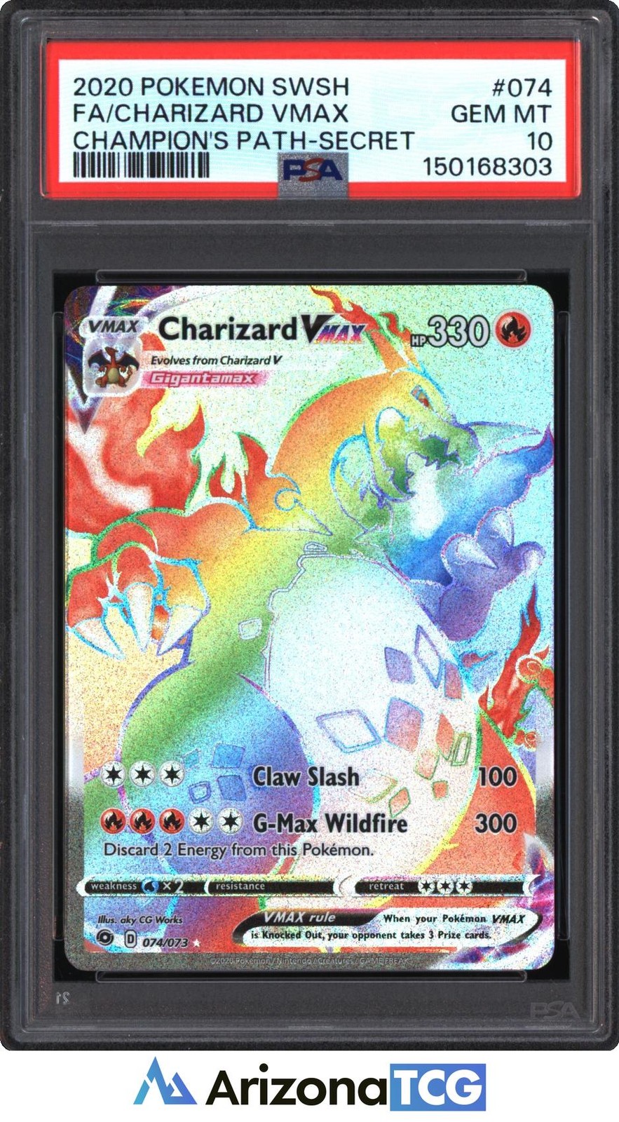 Pokemon 2020 Charizard VMAX 074 Full Art Rainbow SR Champion\'s Path PSA 10