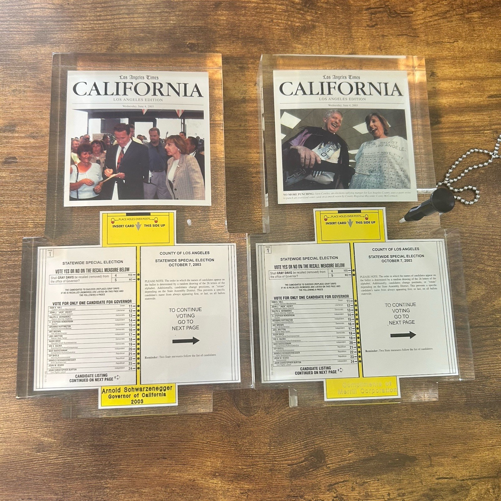 RARE-Arnold Schwarzenegger 2003 CA Recall Election Ballot Pair LA Museum Pieces