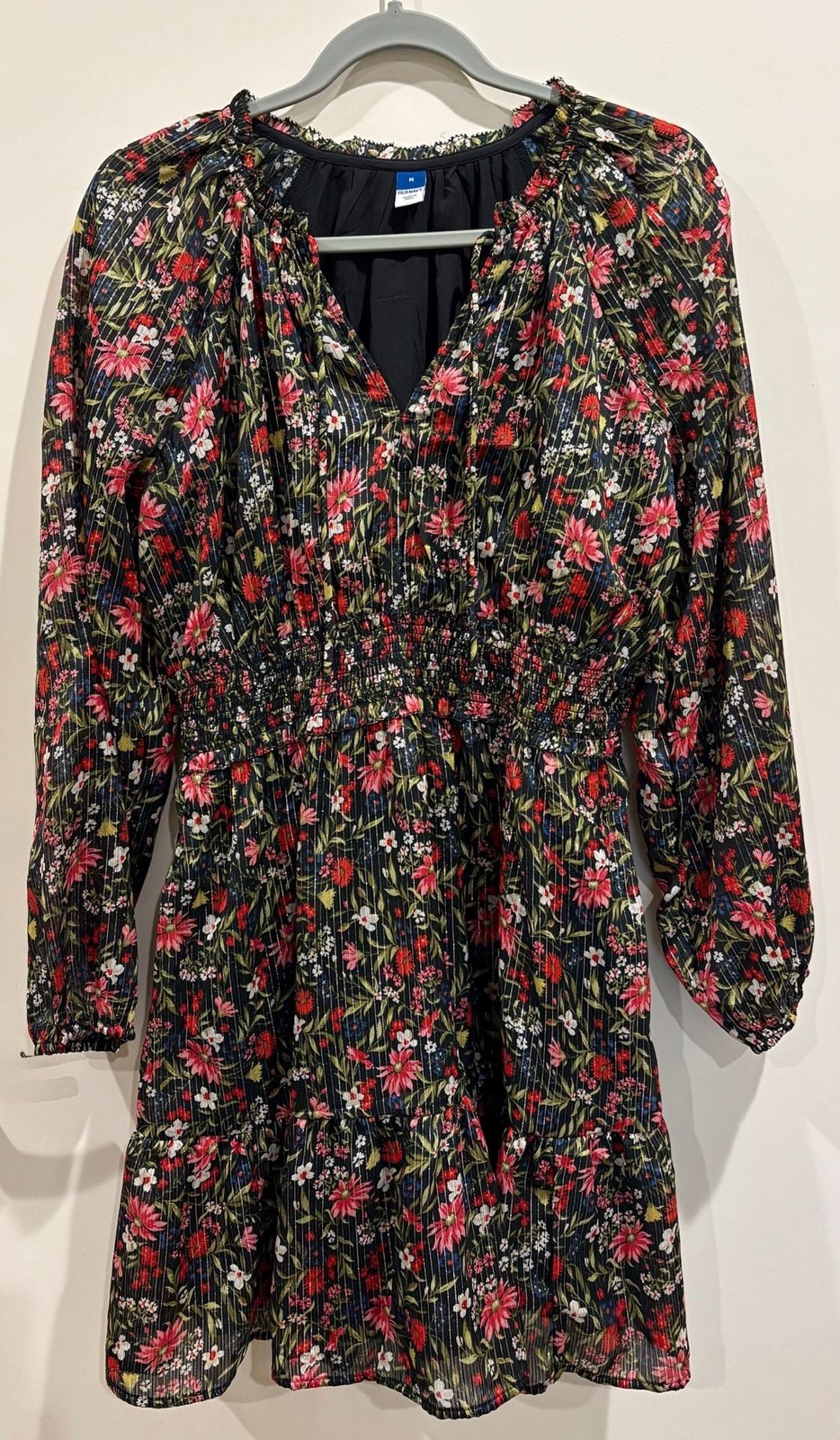 Boho Old Navy black metallic floral smocked long sleeve dress Boho Old Navy black metallic floral smocked long sleeve dress