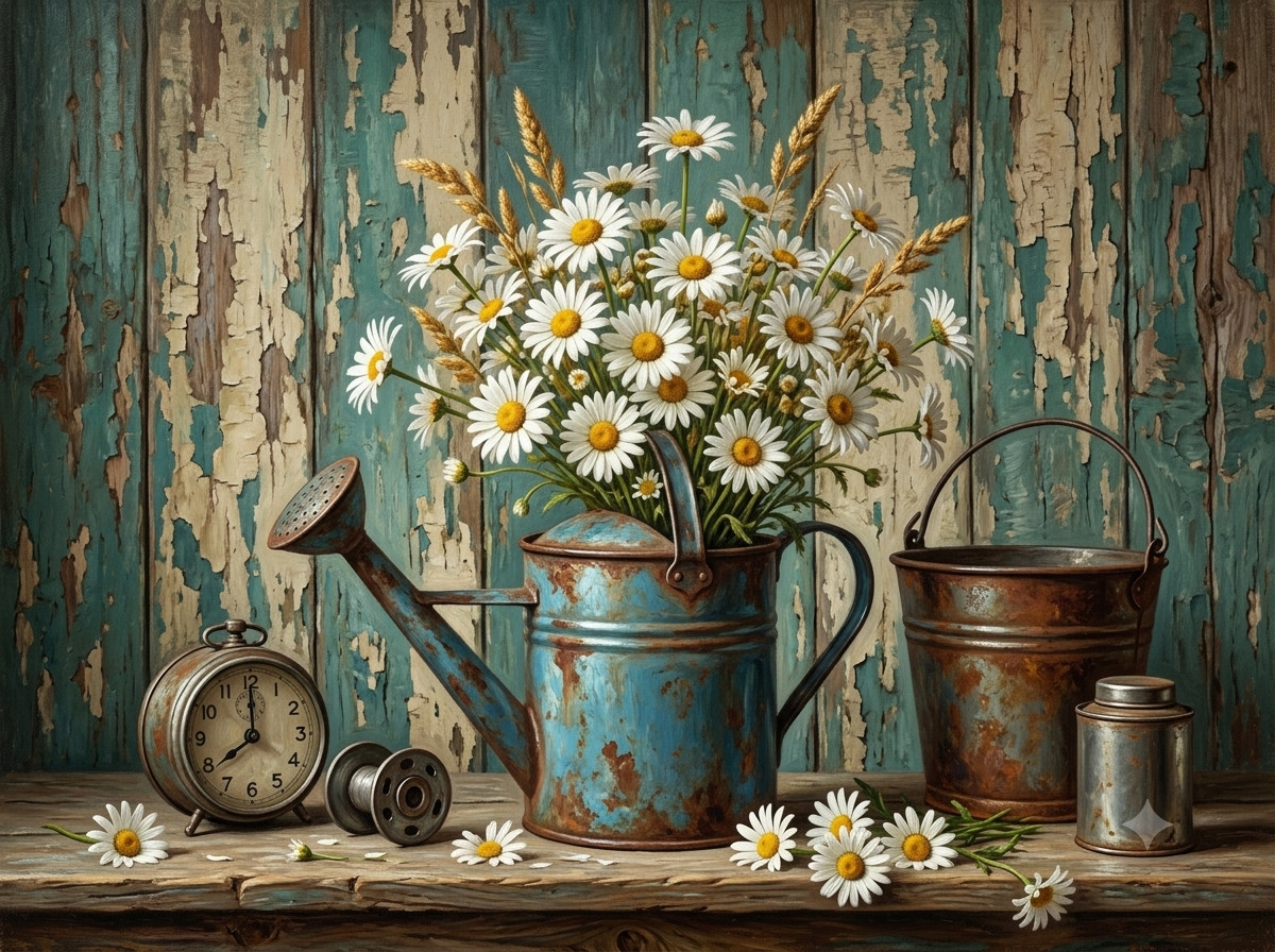 Rustic White Daisy Flowers Canvas Print – Vintage Farmhouse Wall Art