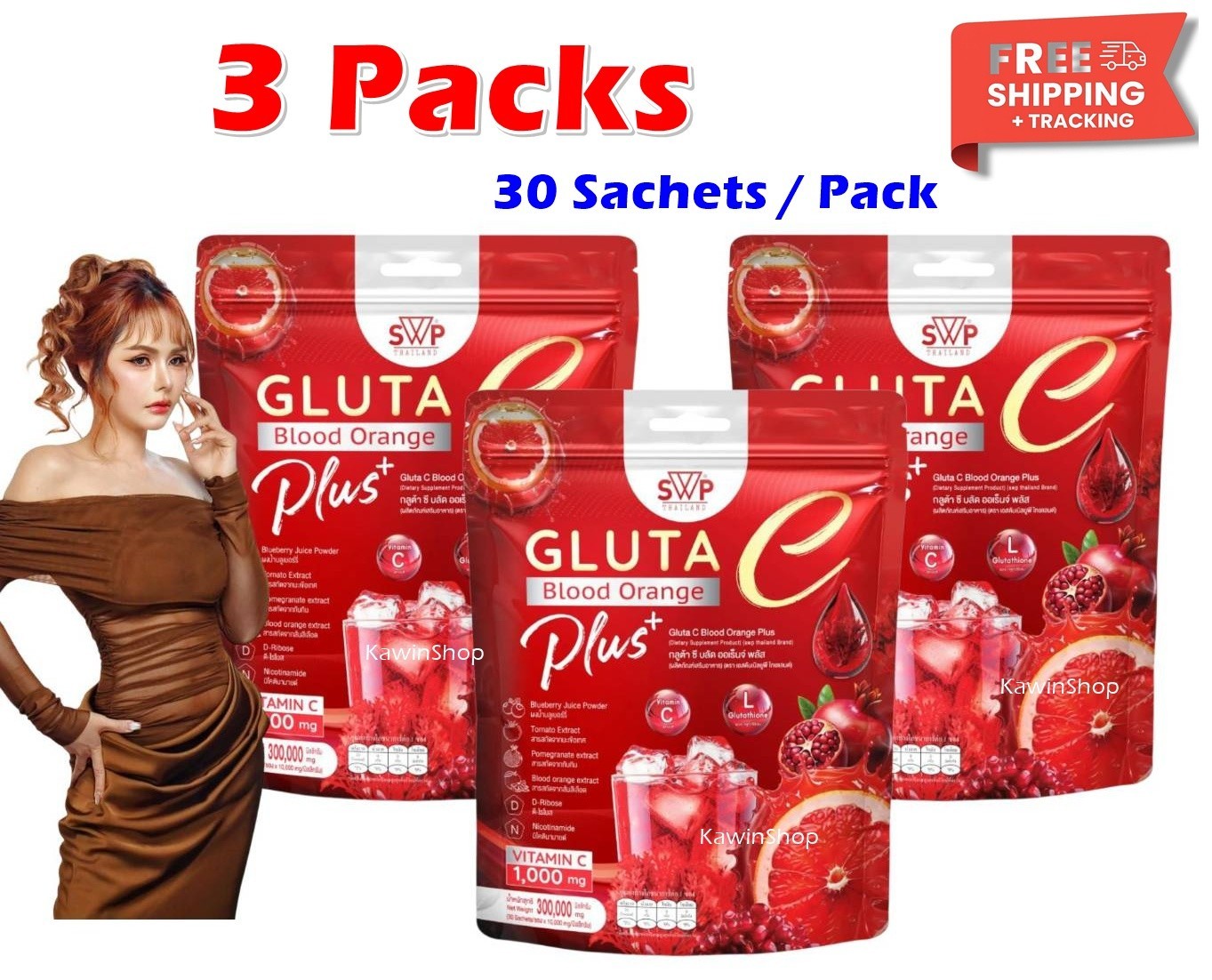 3 X SWP C Blood Orange X Astra Powder Drink Brighten Nourish Skin 30 Sachets