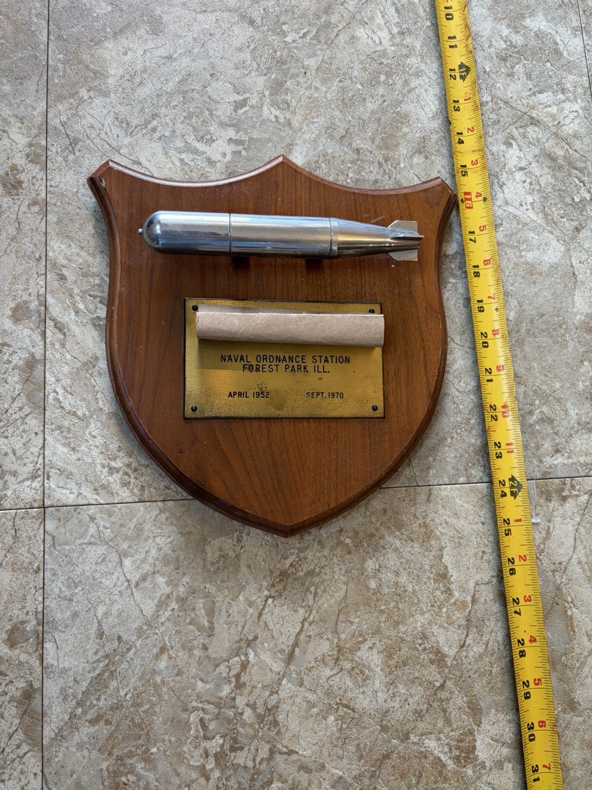 NAVAL ORDNANCE STATION Forest Park Illinois US MILITARY TORPEDO PLAQUE Vintage