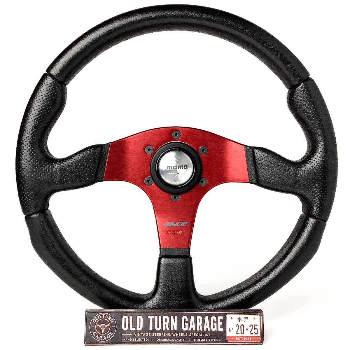 Excellent MOMO Race Leather Steering Wheel Red Spoke Silver Arrow Horn