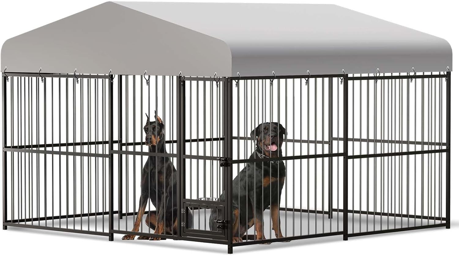 Heavy Duty Outdoor Dog Kennel w/ Waterproof Cover Iron Guardrails 10x10x6FT