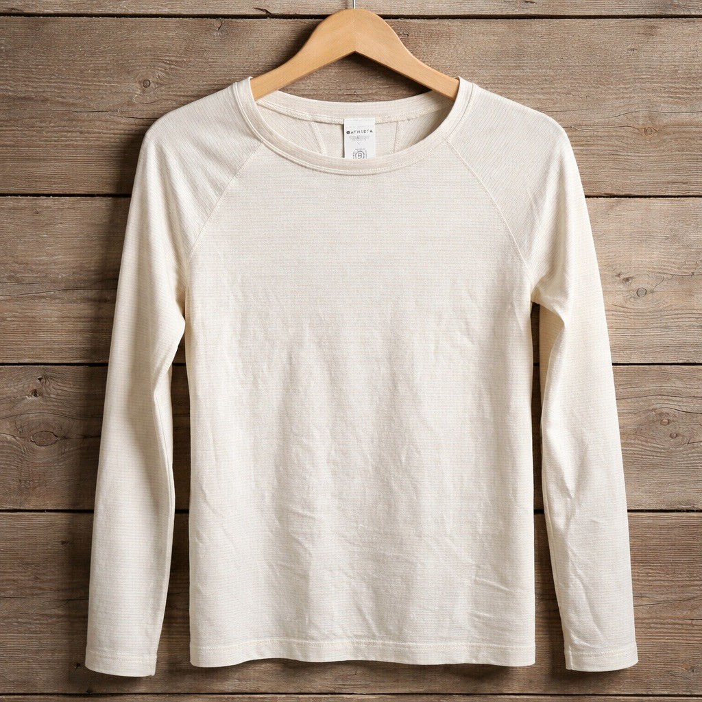 Athleta M Momentum Cream Metallic Striped Seamless Long Sleeve Thumbhole Top NWT