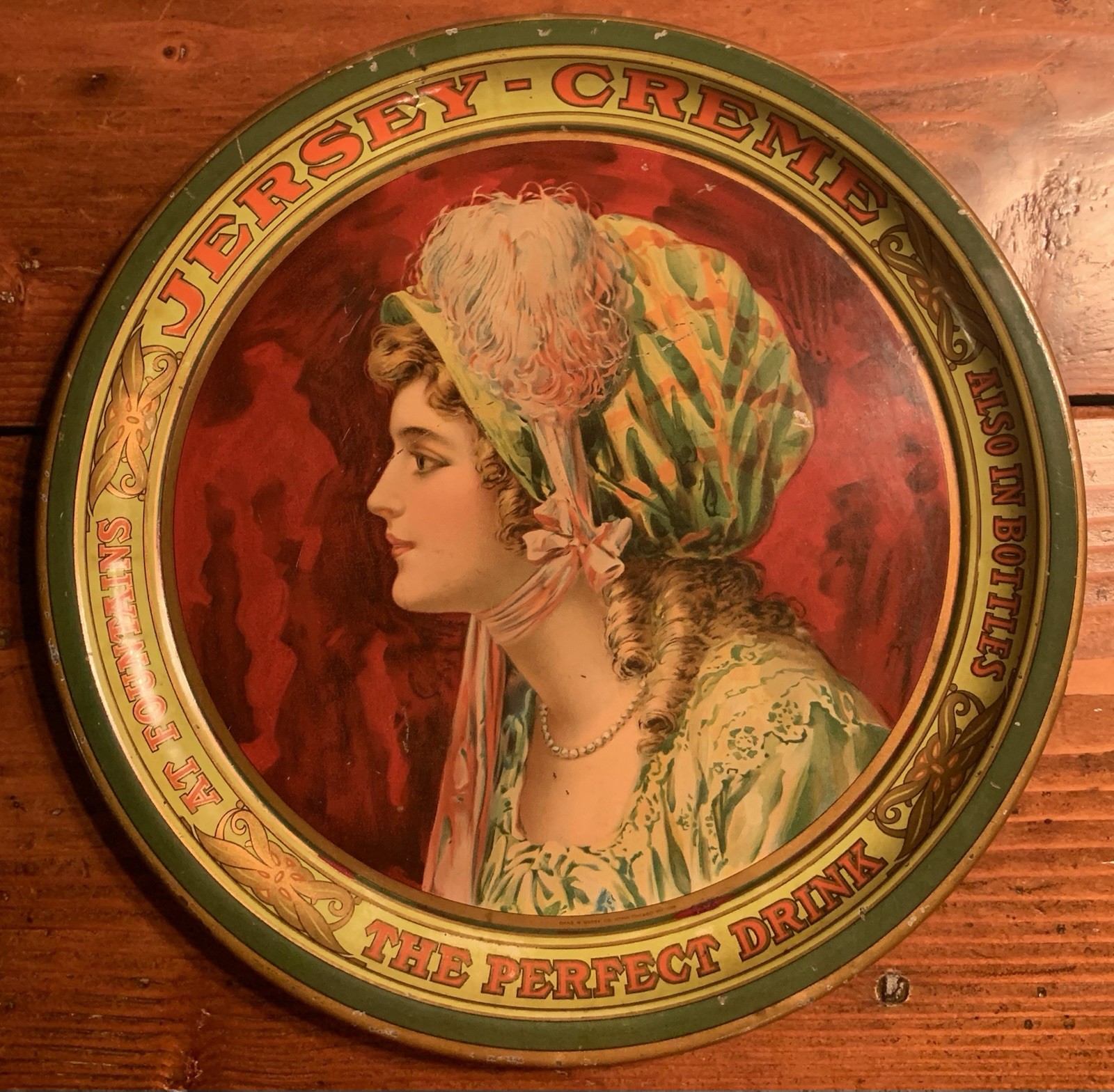 Antique Jersey Creme Soda Advertising Serving Tray Vintage 1910's