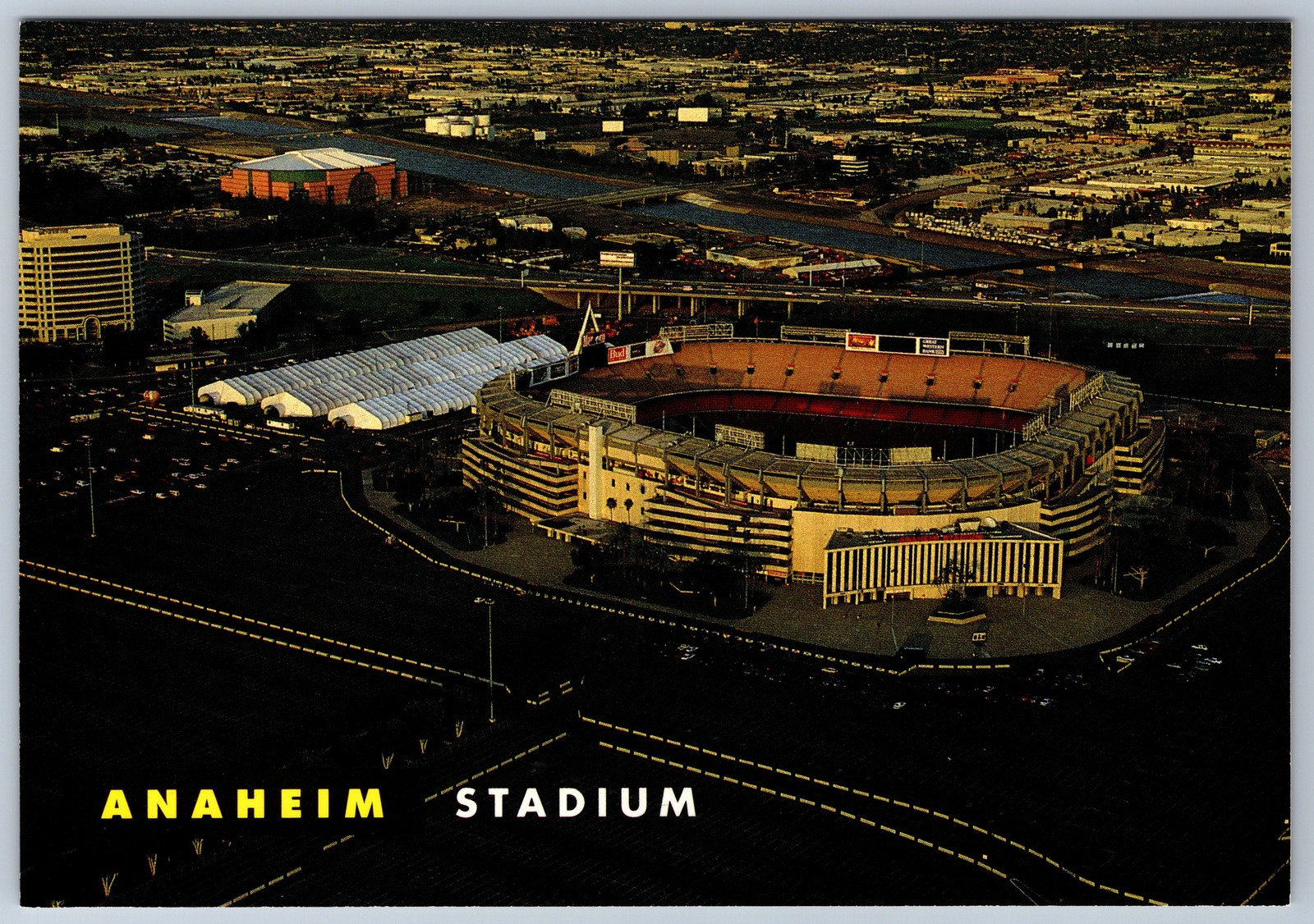 Anaheim Stadium CA Aerial View Postcard Chrome Baseball Football Sports Arena