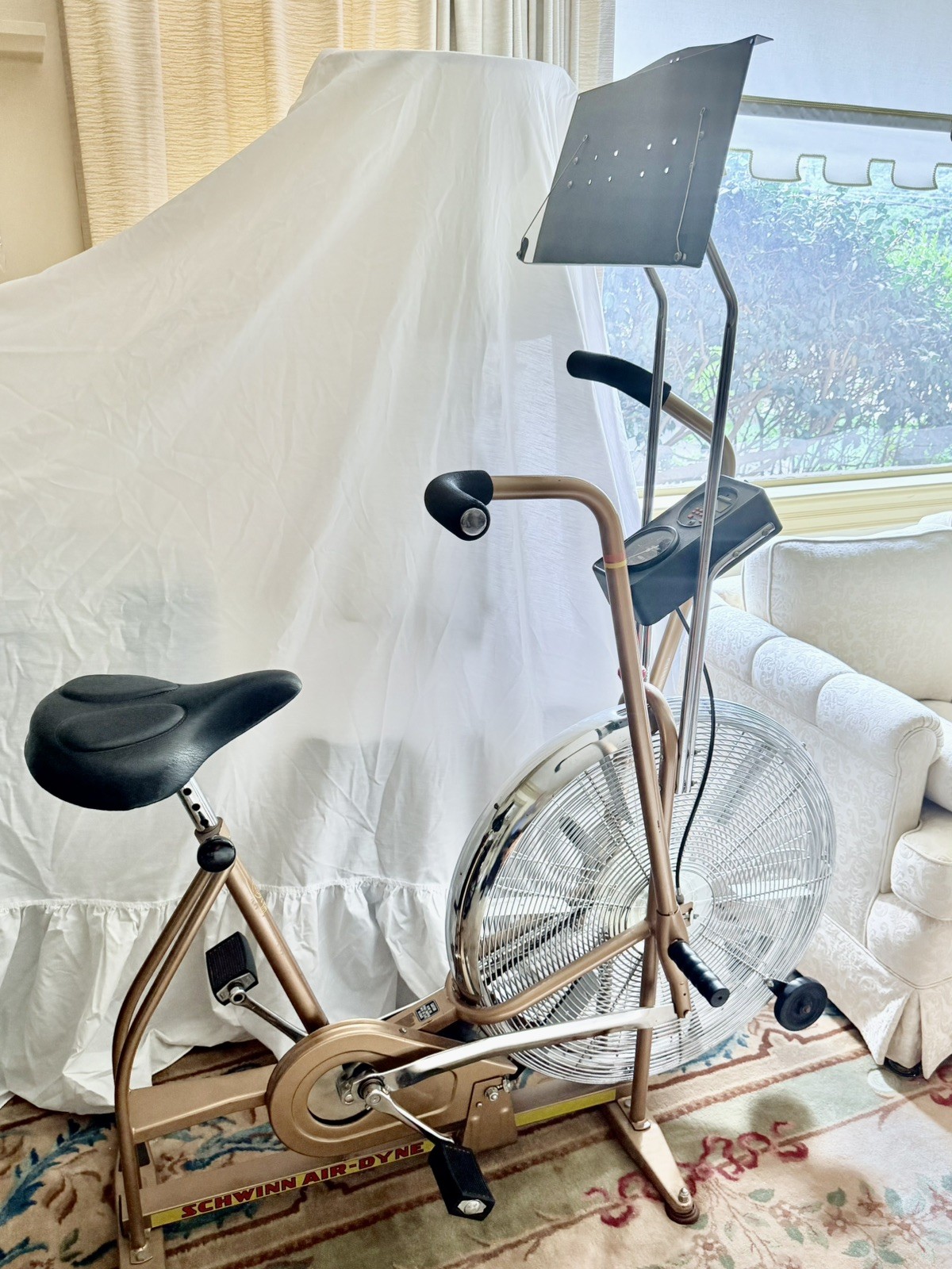 **Vintage MCM GOLD SCHWINN AIRDYNE Dual Action EXCERCISE BIKE w/SPEEDO & MANUAL