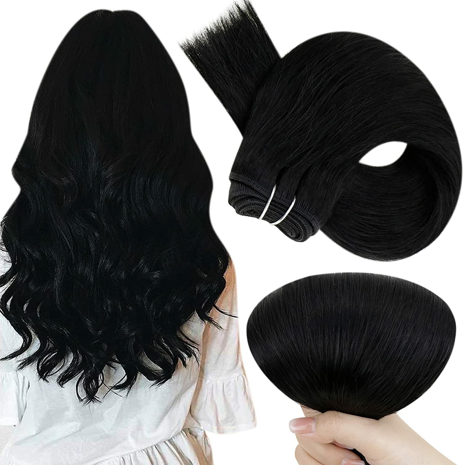 Double Weave Sew in Hair Extensions Weft Brazilian Remy Human Hair Full Head100g