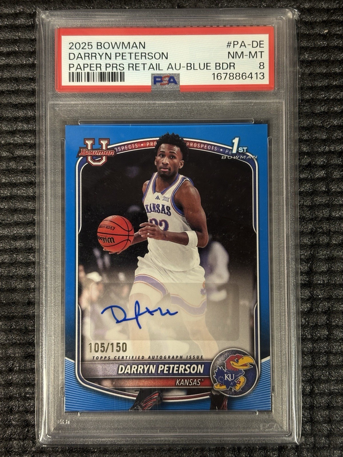 Topps 2025-26 Bowman Darryn Peterson PA-DE Blue /150 Auto RC PSA 8