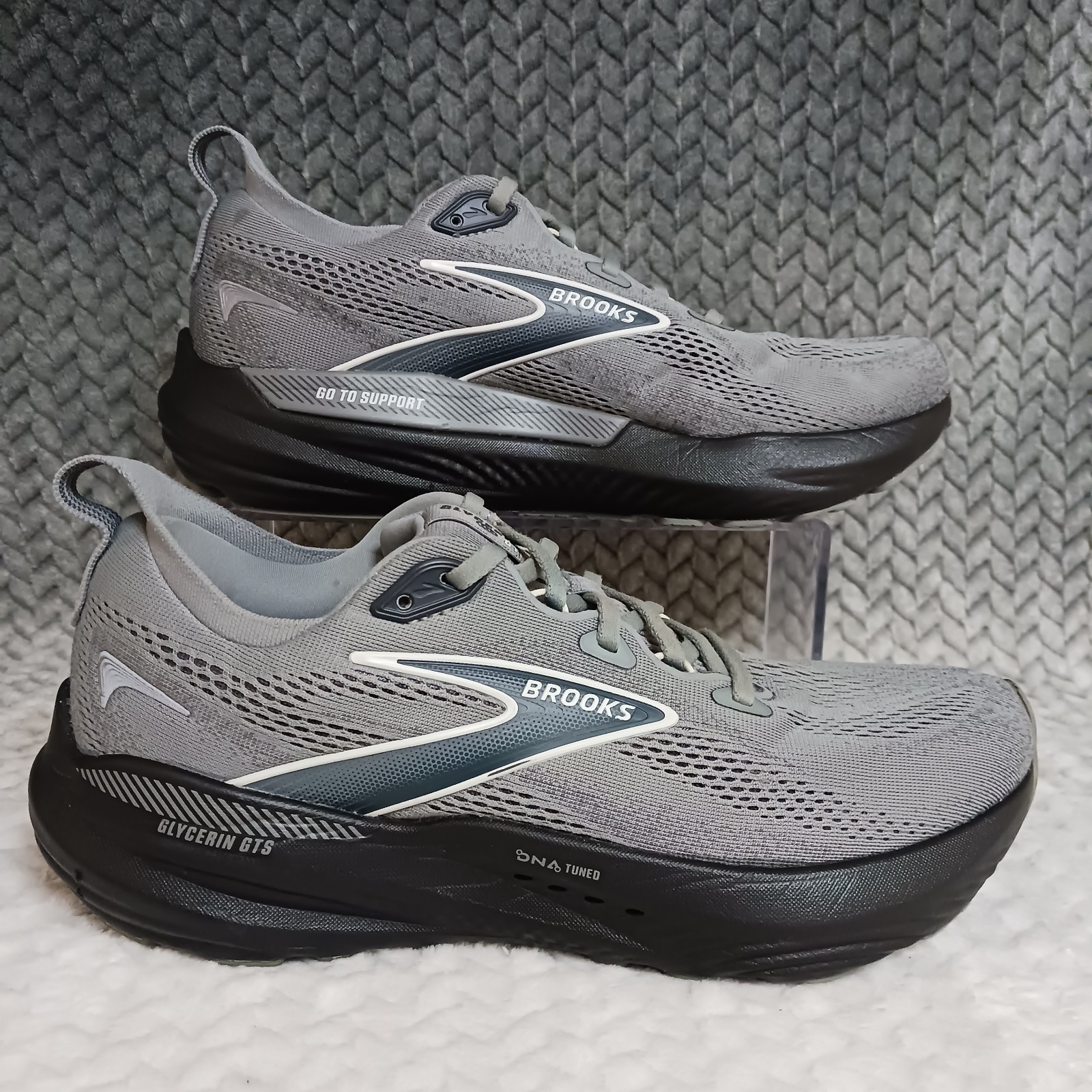 Brooks Glycerin GTS 22 Primer Grey Ebony Men\'s Walking Running Shoes Size 8.5