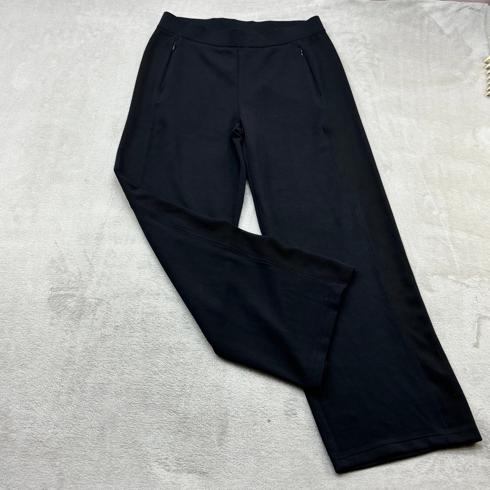 Chico\'s Zenergy Scuba Rib Pants Women 1R M Black Wide Leg Athleisure Travel Chic