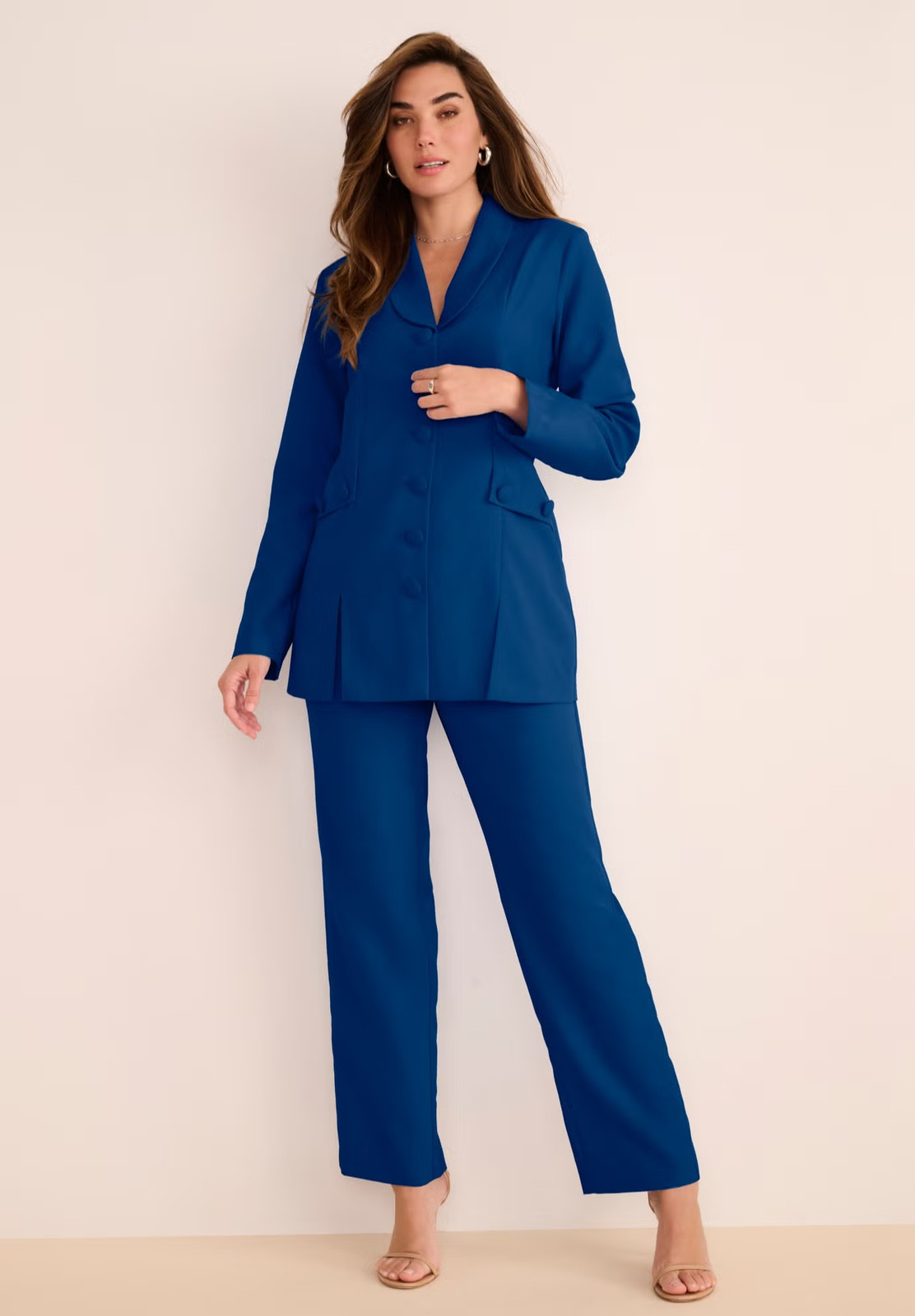 Roaman\'s Women\'s Plus Size Long Sleeve Ten-Button Shawl-Collar Pant Suit –